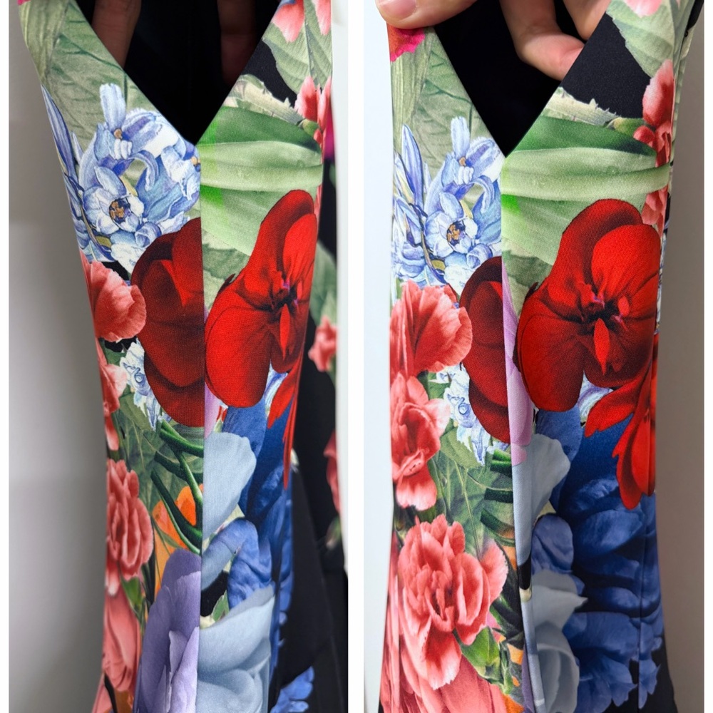 Alice + Olivia Adley Drop Waist Midi Dress Garden Brunch Black Floral Colorful 4 - Picture 13 of 16
